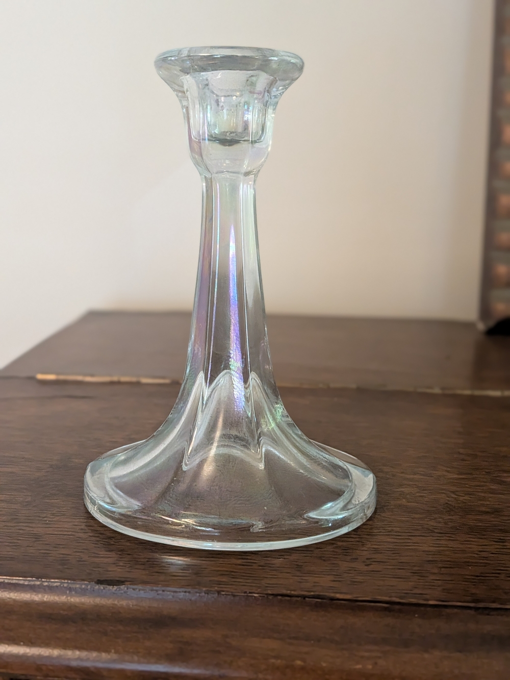 Iridescent Glass Taper Candle Holder Carnival Glass Style Candlestick